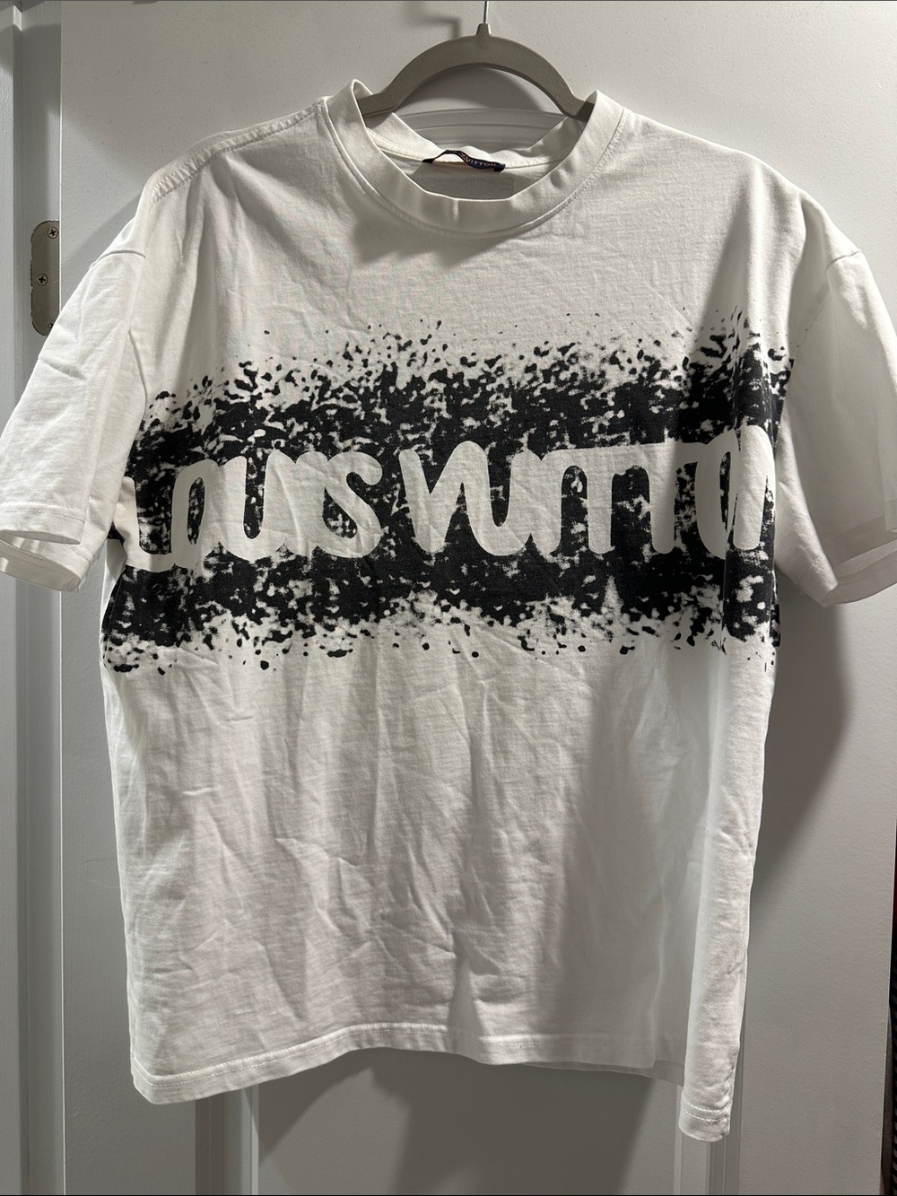 Louis Vuitton White and Black Splatter Logo Short Sleeve Tee